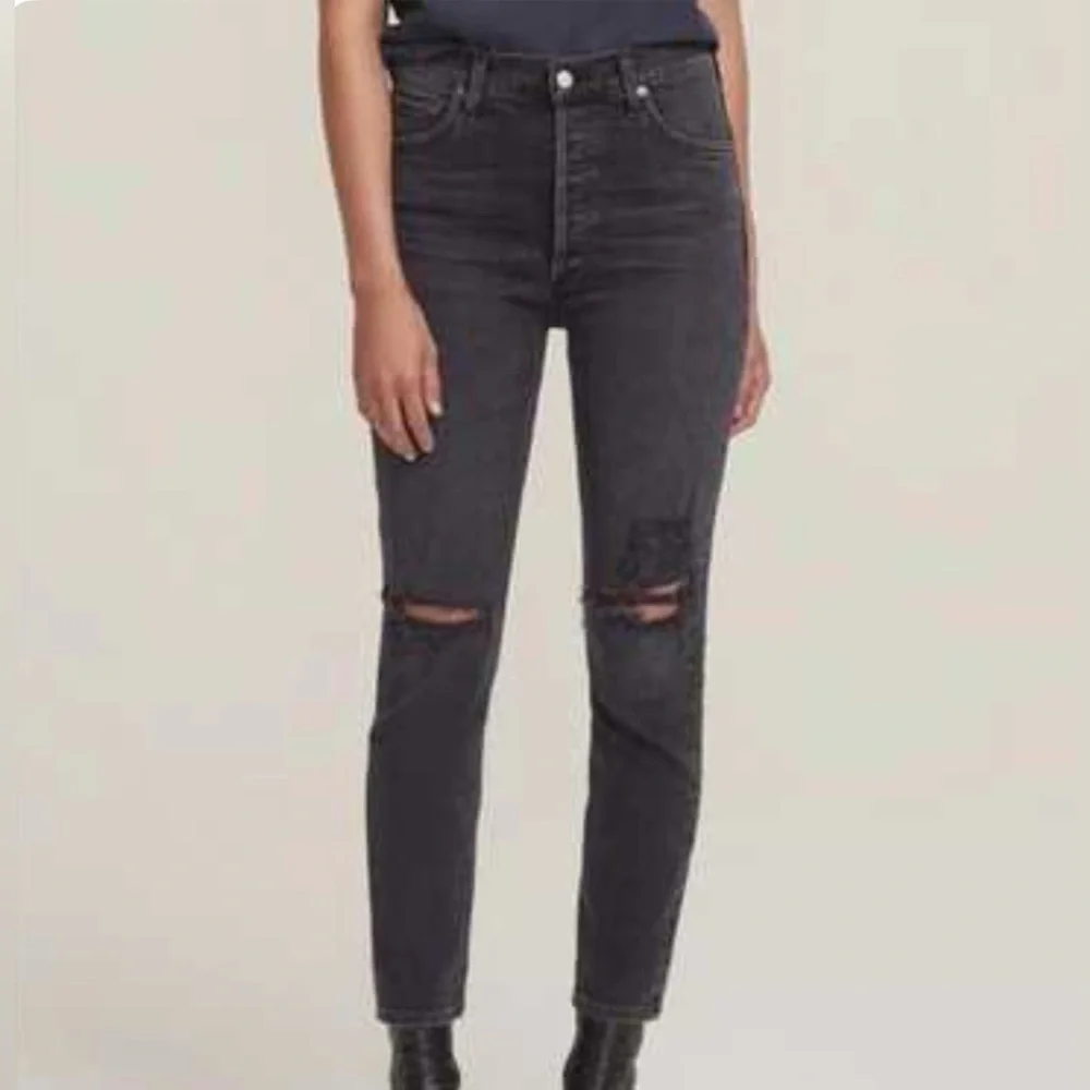 Agolde Nico High Waisted Cassette Distressed Button Fly Black Jeans Size 27 - Picture 4 of 9